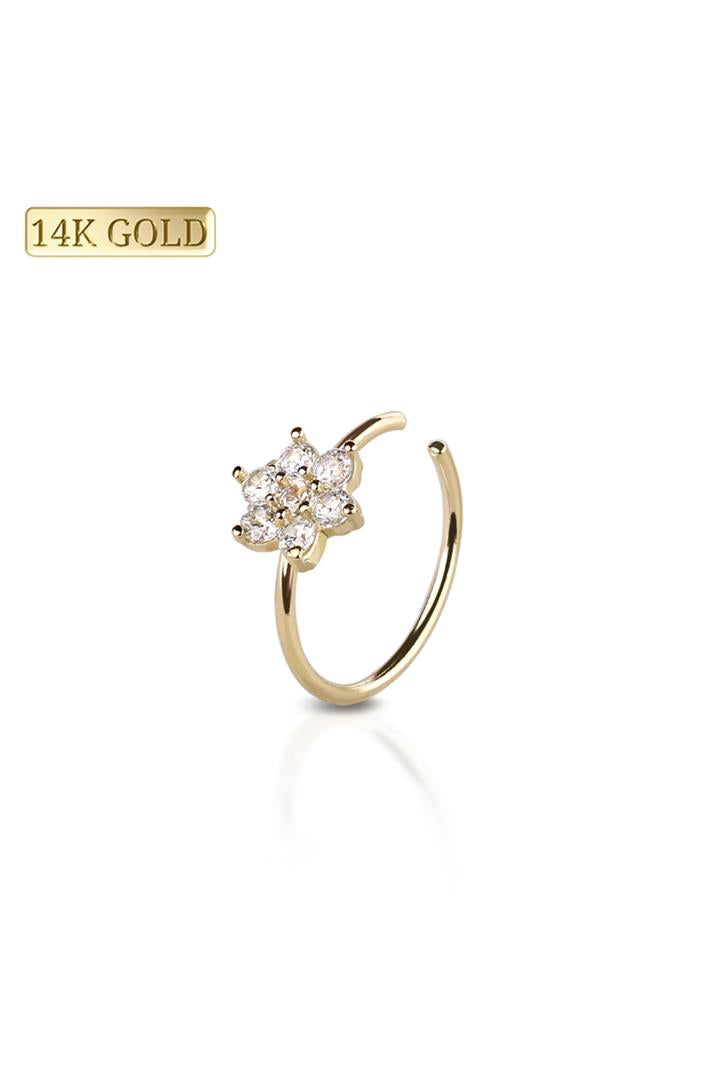 14K Yellow Gold 20G NOSE HOOP W/ FLOWER (8MM)